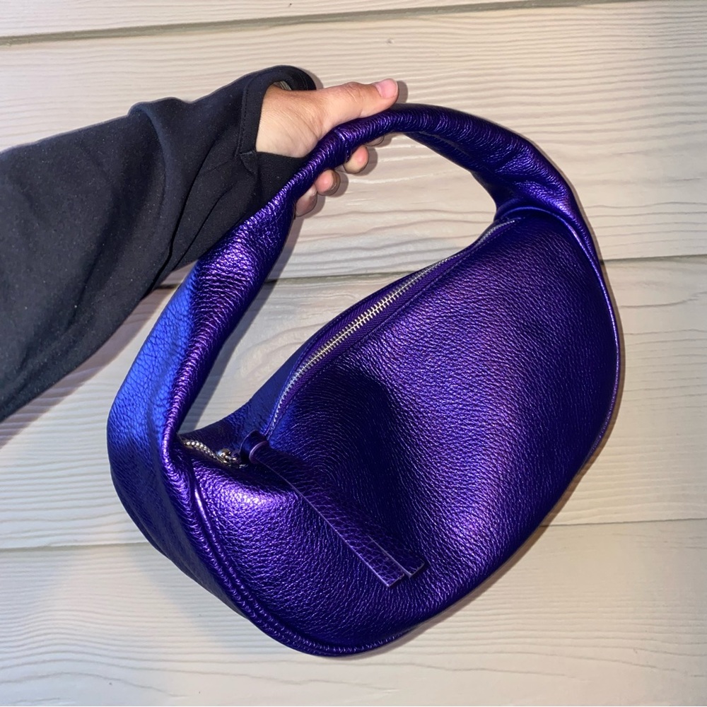 By Far Purple Metallic Leather Cush Shoulder Hand Bag